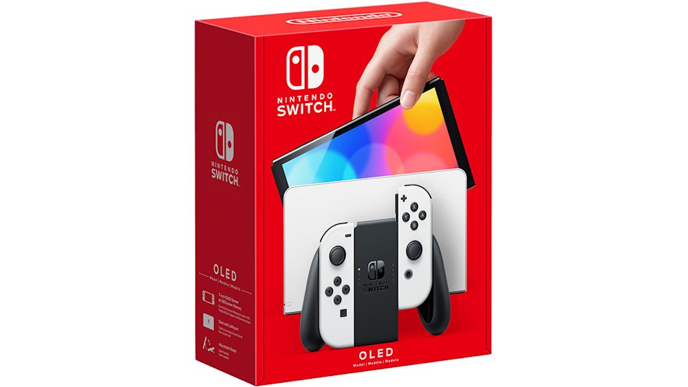 Nintendo Switch OLED branco em sua embalagem